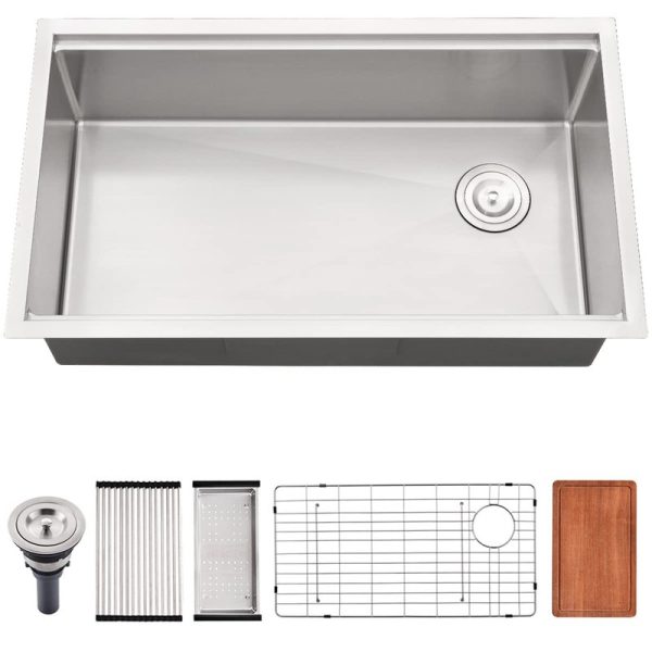 Handmade 304 Stainless Steel Workstation Single Bowl Kitchen Sink with Right Hand Off Set Drain