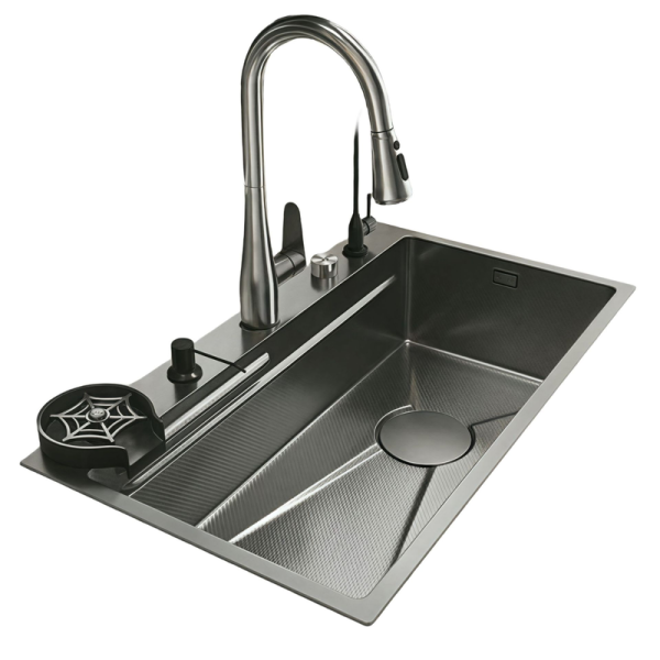 Handmade Black Nano Honeycomb Embossed Stainless Steel Kitchen Sink Single Bowl Undermount with Square Shape and Three Holes