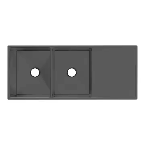Handmade Kitchen Sink with Double Bowl Stainless Steel Drainboard in 12050 Nano Black Welding Customizable Colors