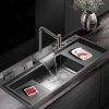 Handmade Single Bowl Waterfall Kitchen Sink Digital Black Step 304 Stainless Steel Square Shape with Faucet Included Handmade Single Bowl Waterfall Kitchen Sink Digital Handmade Single Bowl Waterfall Kitchen Sink Digital