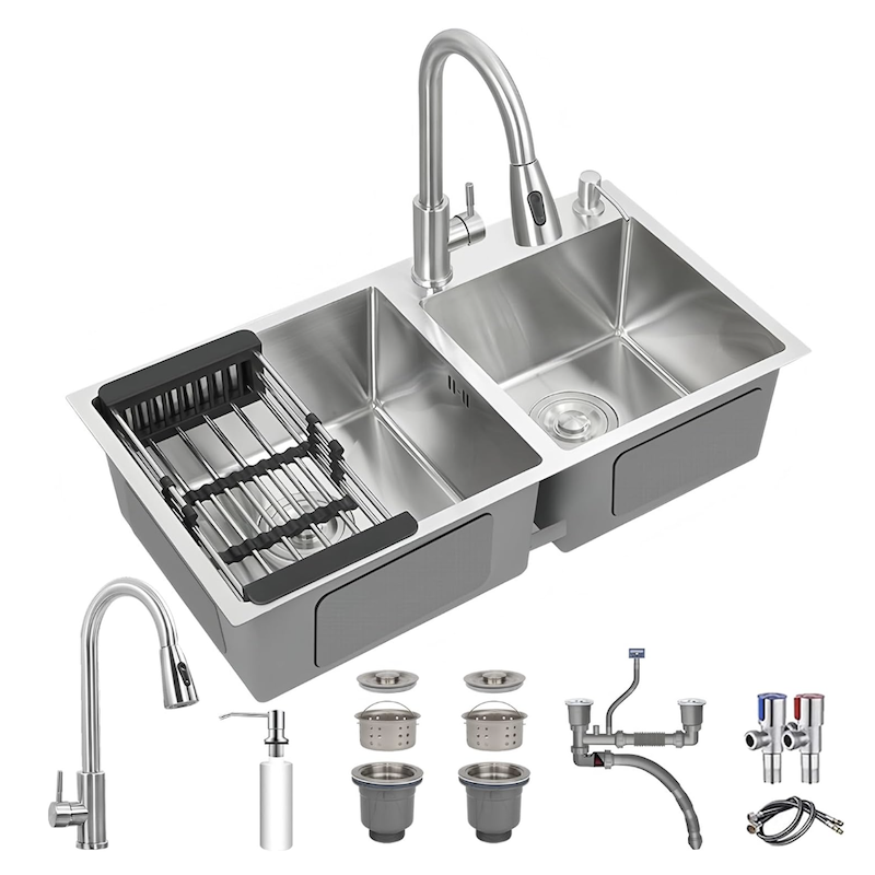 Handmade Stainless Steel Brushed Nano Sink No Fading Double Bowl Undermount Kitchen Sink Handmade Stainless Steel Brushed Nano Sink Handmade Stainless Steel Brushed Nano Sink No Fading Double Bowl Undermount Kitchen Sink