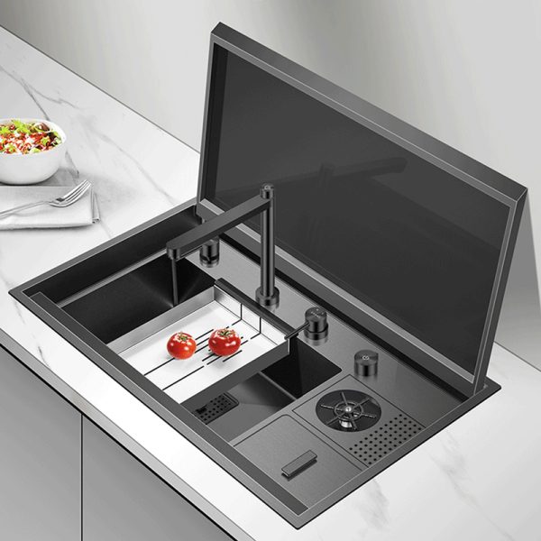 Handmade Undermount Multifunction Kitchen Sink Faucet Stainless Steel Bowl Sus304 Lifting Cold Hot Water 304 Stainless Steel
