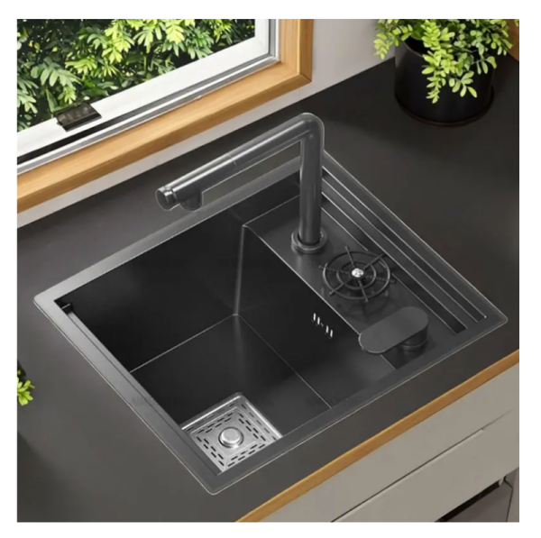 Hidden Black Kitchen Sink with Cover Single Bowl Bar Small Size Sink Stainless Steel Balcony Sink
