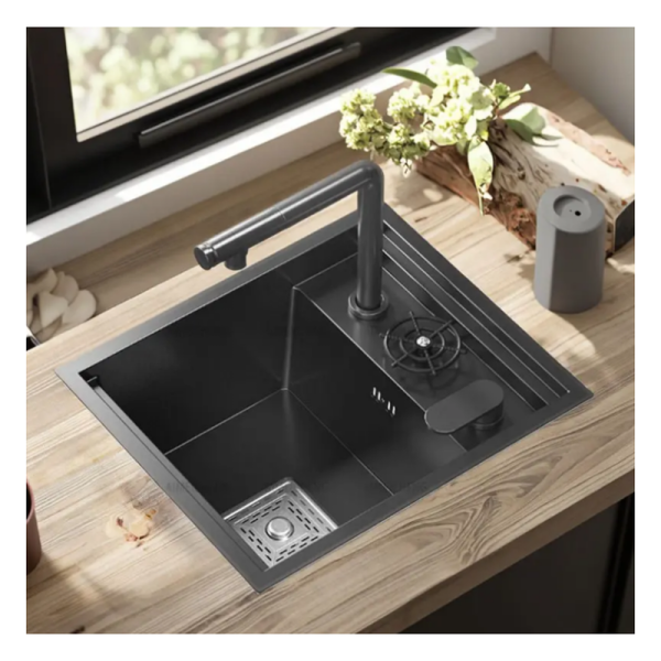 Hidden Kitchen Sink Single Bowl Bar Small Size Sink Stainless Steel Balcony Black