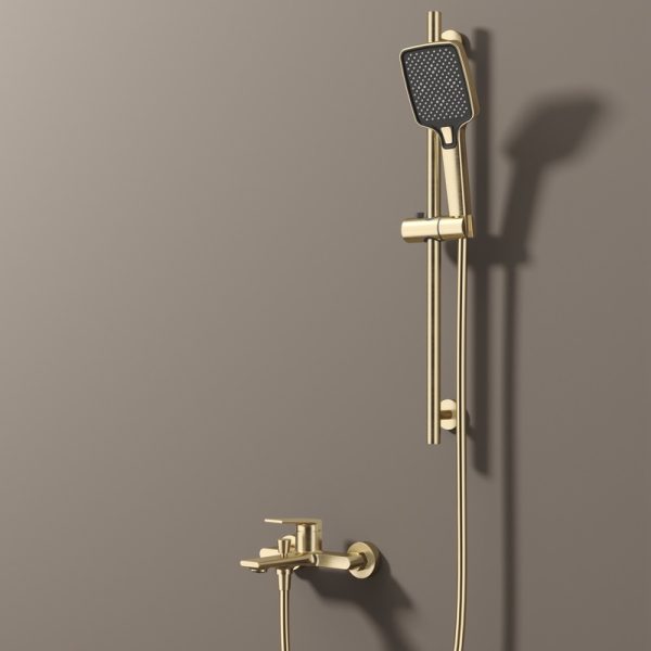 High Pressure Modern Brushed Gold Rain Shower Heads Wall Mounted Bath Shower Faucets Made of Copper