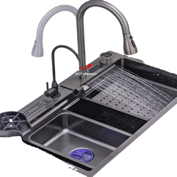 High Quality 304 Stainless Steel Kitchen Sink Hand-Made with Multi-Functional LED Digital Display Faucet