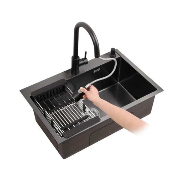 High Quality Black Nano Stainless Steel Single Bowl Kitchen Sink Countertop Installation Rectangular Stylish Design