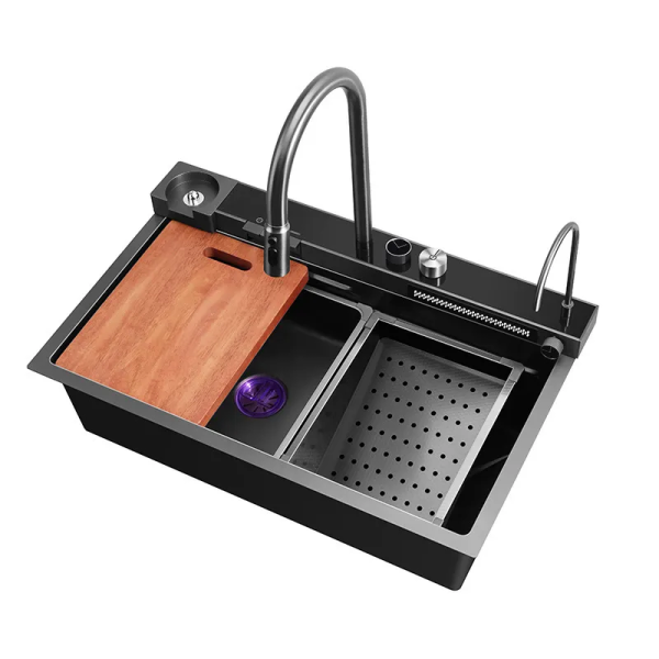 High Quality Hand-Made Stainless Steel Sink With Right Side OutfallFor Faster Drainage Multifunction Water Outlet Model