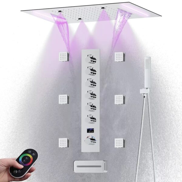 High Quality Luxury Shower Set 4 Functions Brush Gold Thermostatic LED Shower Faucet