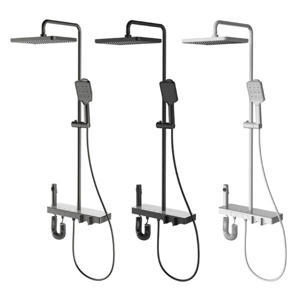 High Quality Single Black Gun Gray Copper Piano Finish Brass Shower System Set Rainfall Shower Head Ceramic Temperature Control