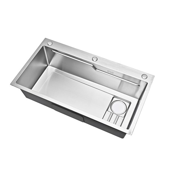 High Quality Stainless Steel Handmade Kitchen Sink Modern Design Single Bowl with Drainer Simple Style Counter Installation