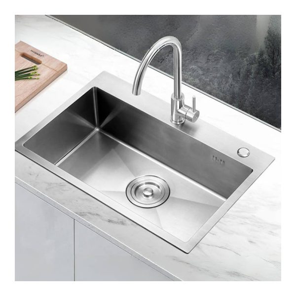 High Quality Stainless Steel Handmade Kitchen Sink Modern Design Single Bowl with Drainer Simple Style Counter Installation