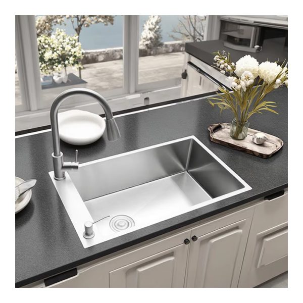 High Quality Stainless Steel Handmade Kitchen Sink Faucet Side Mounted Modern Design Single Bowl with Drain Counter Installation