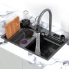 High-Tech Luxury Digital Countertop Stainless Steel Sink Modern Black Undermount Square Bowl Waterfall Multifunction for Kitchen High Tech Luxury Digital Countertop Stainless Steel High Tech Luxury Digital Countertop Stainless Steel
