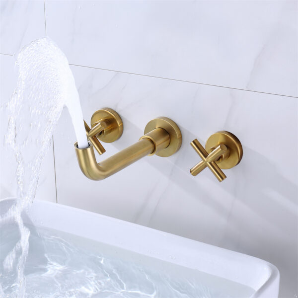 Heißer Verkauf 3 Loch Modernen Stil Doppelgriff Gebürstet Gold Badezimmer Messing Becken Wasserhahn Mischbatterie