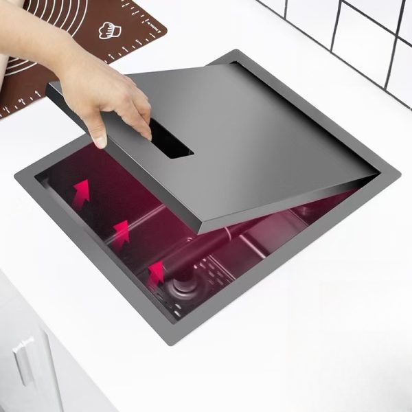 Hot Sale Black Nano Small Bar Invisible Single Bowl SS Hidden Kitchen Sinks with Foldable Faucet