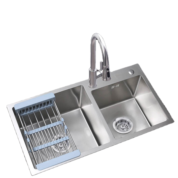 Hot Sale Commercial Grade Kitchen Sink 16 Gauge Handmade Stainless Steel Double Bowl with Nano Coating for Commercial Use