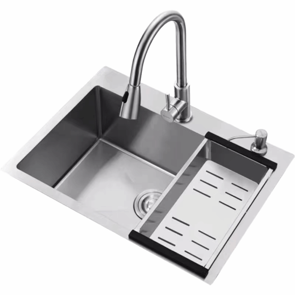 Hot Sale Single Bowl Stainless Steel Kitchen Topmount Design 'R' Corner Handmade Square Three Faucets Two-Hole One-Hole Options