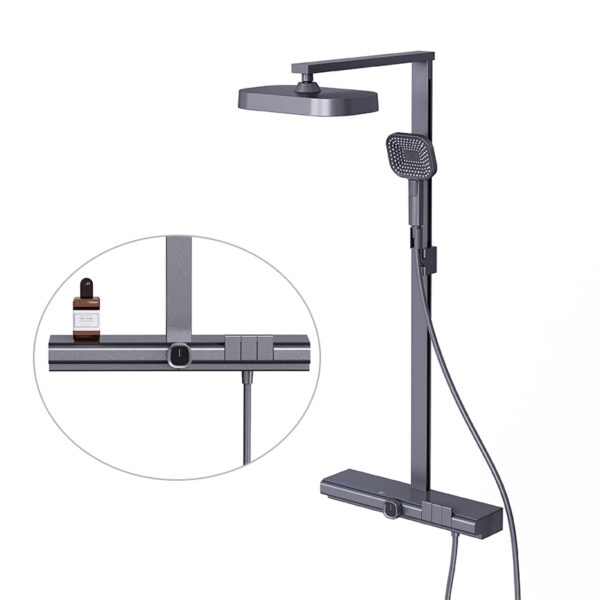Hot Selling Brass Thermostatic Shower Mixer Set Gun-Grey Square Shower Head Wall Mounted Rainfall Single Ceramic Handle Rain
