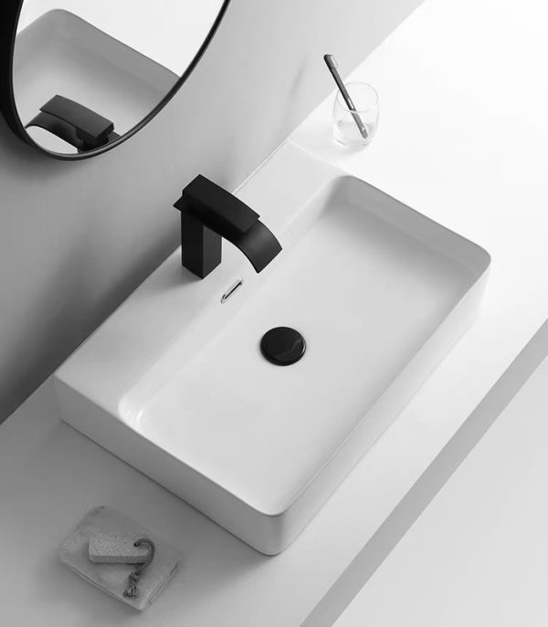 Modern Rectangle Ceramic Basin Large Single-Hole Mountable Lavatory Hotel Bathroom Countertop Hand Wash Sink Cabinet