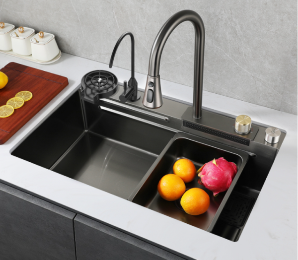 Kitchen Sink  Stainless Steel Handmade Above Mount Waterfall Faucet Farmhouse Kitchen Sink