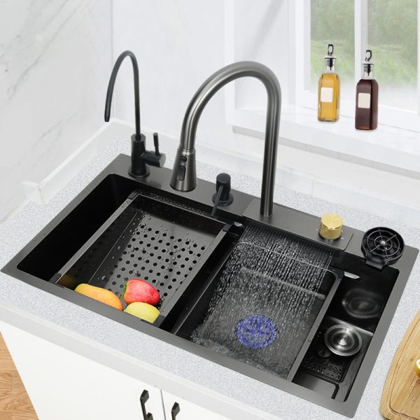 Hot Sale Stainless Steel Deep Basin Nano Double Bowl Undermount Handmade Black Kitchen Sink