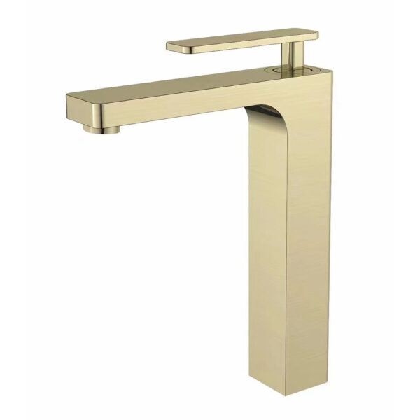 Faucets Bilik Mandi Hotel Satu Lubang Dek Dipasang Bersikat Emas Kemasan Keran Loyang Panas Sejuk Air Basin Mixer Tinggi Faucet
