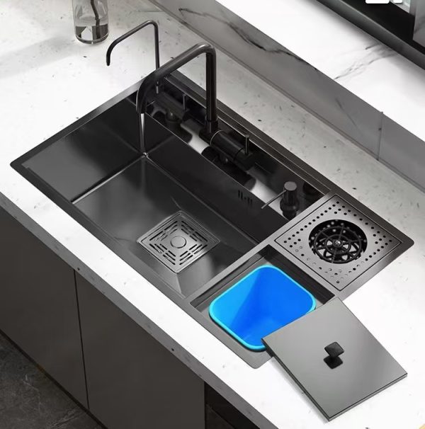 Hotel-Grade Above Counter Basin Lavabo 304 Stainless Steel Black Bathroom Vessel Sink Ceramic Sink for Countertop Wash