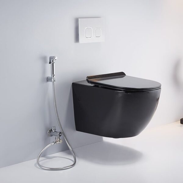 bathroom sanitary ware ceramic toilet Black Wc One Piece Ceramic In Wall Hung Toilets - Image 3