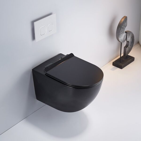 bathroom sanitary ware ceramic toilet Black Wc One Piece Ceramic In Wall Hung Toilets - Image 4