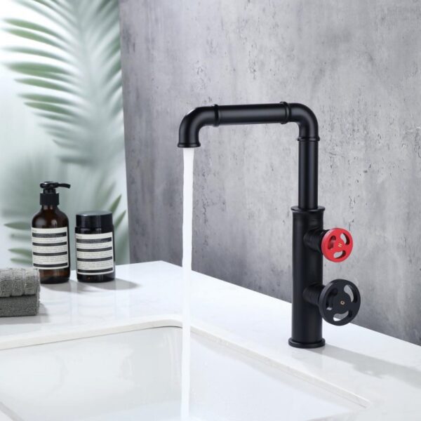 Industrial  Basin Mixer Faucet Tall Brass Dual Handle Deck Mounted Vanity Faucet Ceramic Value Bathroom Sink Faucet