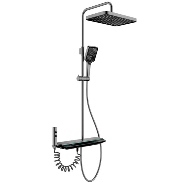 Intelligent 4-Function Waterfall Mixer Dual Handle Square Shower Column Wall-Mounted Faucet Polished Brass Soft Spray Cold Hot