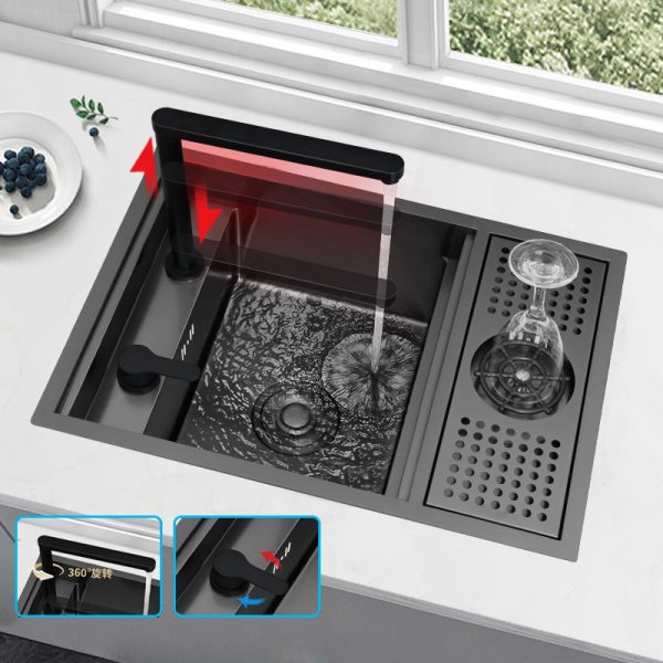 Invisible Hidden bar Counter Sink Black Nano Handmade Sink with Lid Coffee Milk Tea Shop Island Platform Washing Sinks