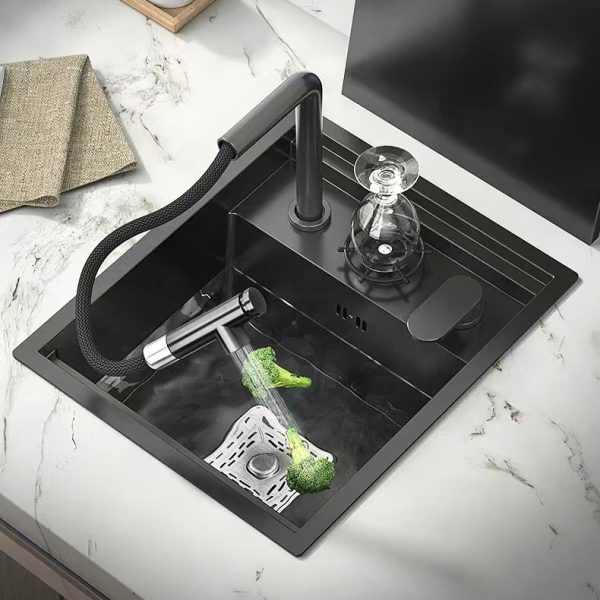 Hidden Kitchen Sink 304 Stainless Steel Bar Counter Mini Washbasin With Cover and Faucet