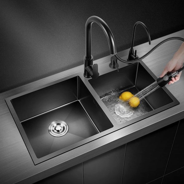 Handmade Nano Sink Black Undermount Kitchen Sink Stainless Steel Double Bowl Kitchen Sink