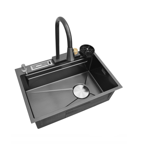 Kitchen Sink Waterfall SUS 304/201Intelligent Good Quality Black Color  with Cutting Board and Cup Washer