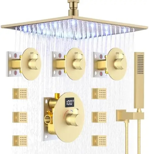 LED Digital Temperature Shower Faucet Set Brushed Gold Bath Shower Faucets Hand Shower for Bathroom Bathroom Faucet Accessories