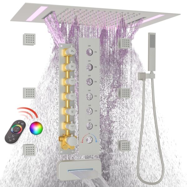 LED Shower System with Jets Brushed Nickel Brass Shower Faucet Combo Set