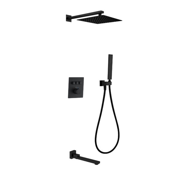 3-Functions Black Shower Set Concealed Rainfall Bathroom Wall Mounted Brass Water Tap Bath Shower Faucet System