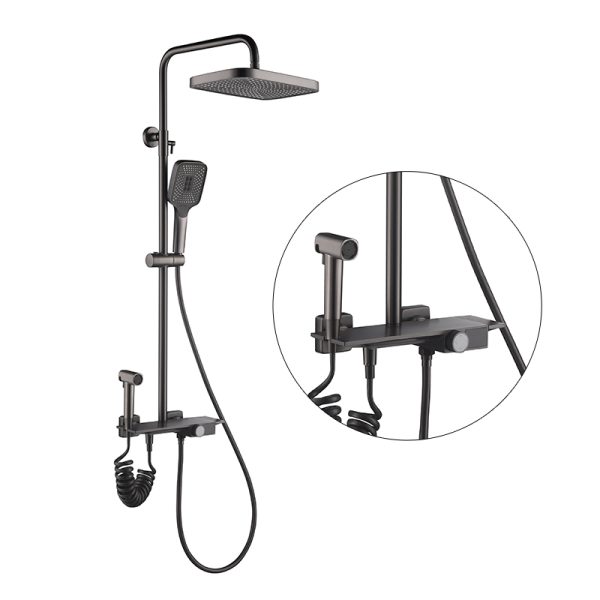 Bathroom 4 Function Wall Mounted Shower Set With Bidet Spray Luxury Hotel Brass Bathroom Rainfall Shower Set