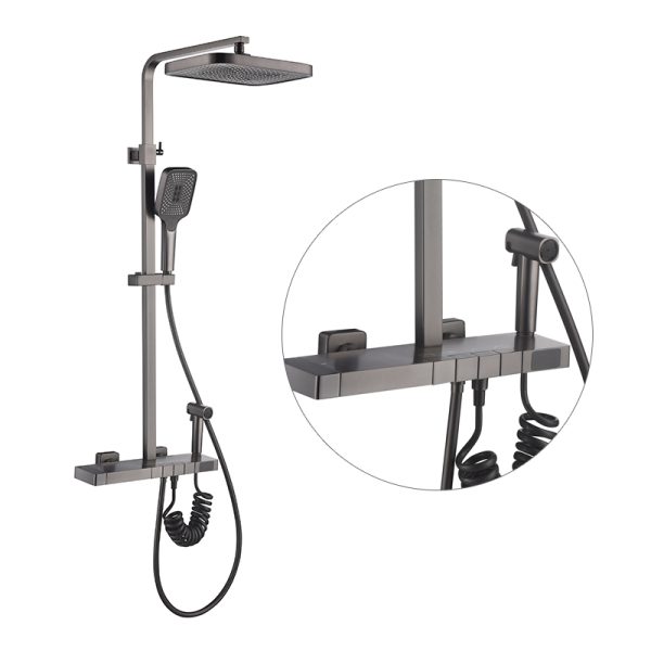 Conjunto de Chuveiro de Luxo Factory com 4 Funções, Cor Cinza Chuva, Sistema de Torneira para Chuveiro Multifuncional com Efeito Chuva e Cascata
