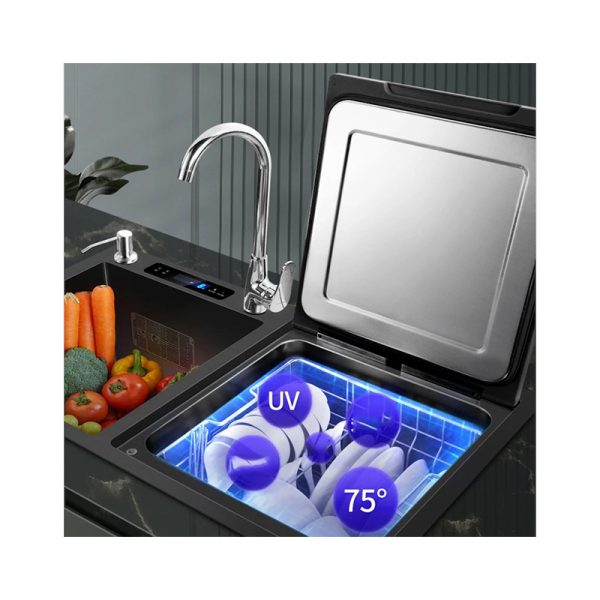 Large Size Smart Single Bowl Stainless Steel Farmhouse Kitchen Sink with Dish Washer & Drying Machine