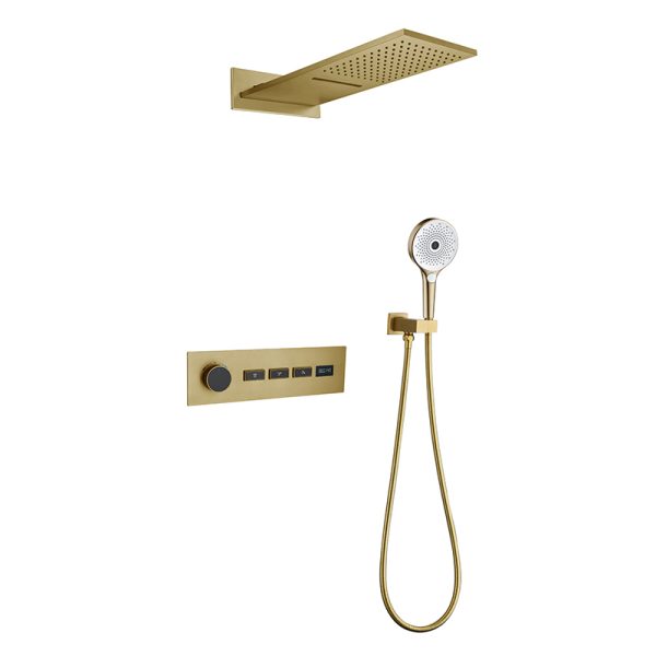 Factory Concealed Shower Set Wall-Mounted Bronze Brass Rain Mixer Thermostatic Faucets Soft-Spray Brushed Gold Bathroom