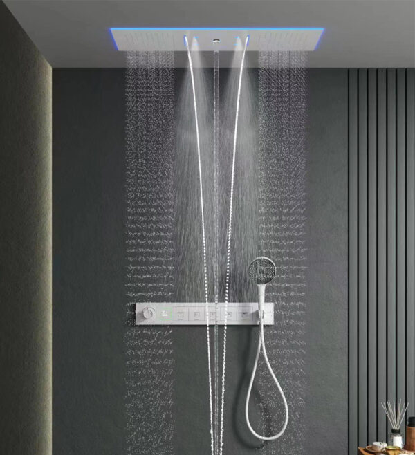 Modern Bathroom Rainfall Waterfall Digital Temperature LED Display Concealed Wall Mounted Shower Head System Set