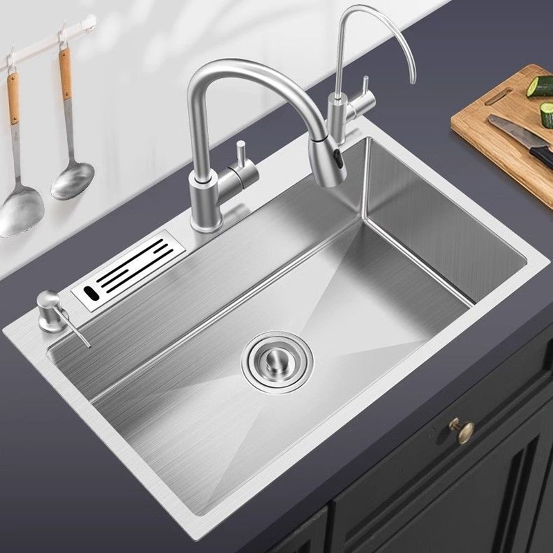 Luxury 304 Stainless Steel Kitchen Sink New Design Double Bowl with Faucet Knife Holder Rack Three-Hole Single Bowl for Washing Luxury 304 Stainless Steel Kitchen Sink New Luxury 304 Stainless Steel Kitchen Sink New Design Double Bowl with Faucet Knife Holder Rack Three-Hole Single Bowl for Washing