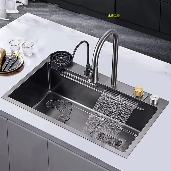 Luxury 304 Stainless Steel Single Bowl Faucet Nano Undermount Modern Smart Multifunction Kitchen Sink Four Square Dishwasher