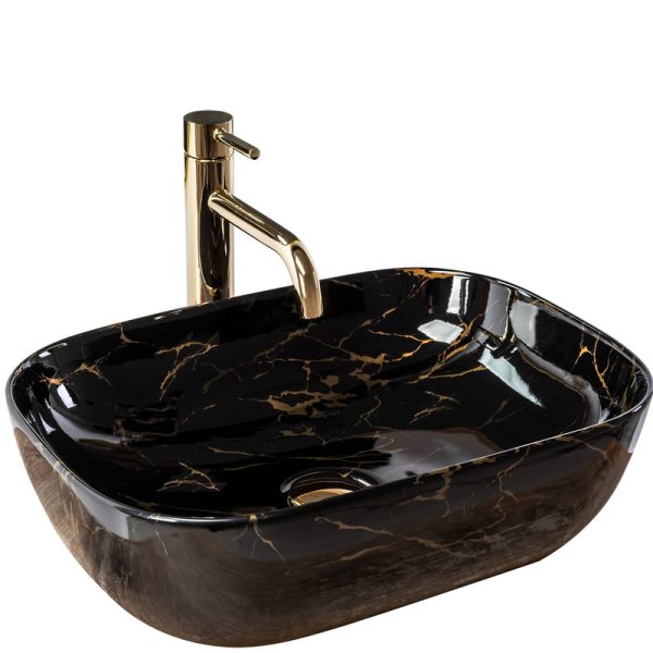 Luxury Bathroom Basin Rectangular Marble Pattern Ceramic Hand Wash Sink Table Top Sinks