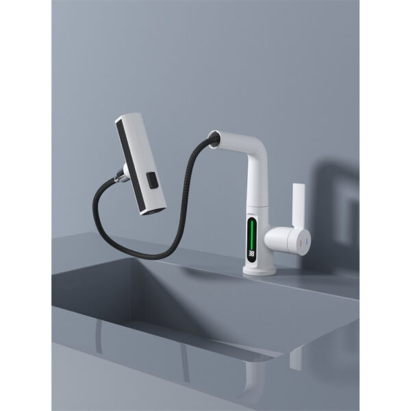 Grifos de lavabo de baño de lujo, mezclador de agua fría y caliente, grifo de lavabo de cascada de latón, mezclador de lavabo de lluvia lacado blanco
