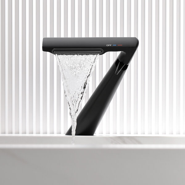 Luxury Bathroom Sink Faucet Matte Black Single Lever Washbasin Faucet Tap Copper Waterfall Basin Mixer Faucet