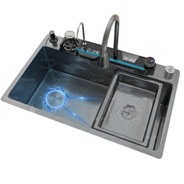 Luxury Black Digital Display Multifunctional 304 Stainless-steel Kitchen Sink Pull-out Waterfall Faucet for Hotel Kitchen